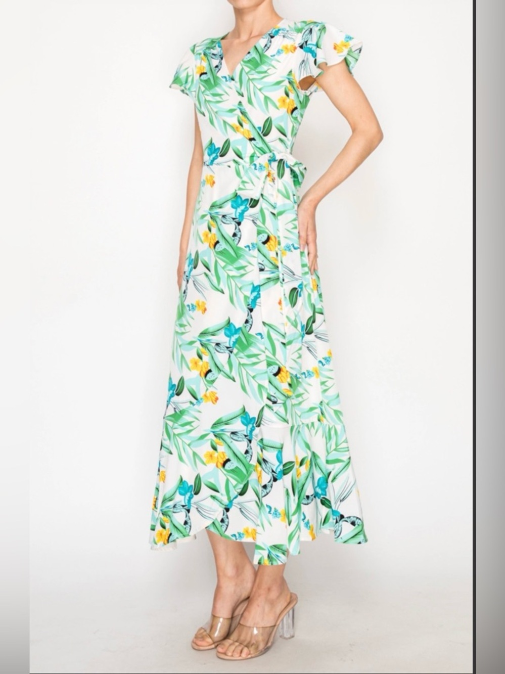 Vine Tree Tropical Wrap Maxi Dress in Size Large